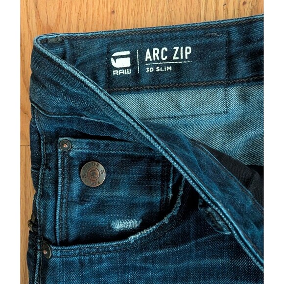 G-Star RAW Arc Zip 3D Slim Jeans Mens 30x32 Dark Denim Tapered Button Fly Pants - Picture 7 of 16